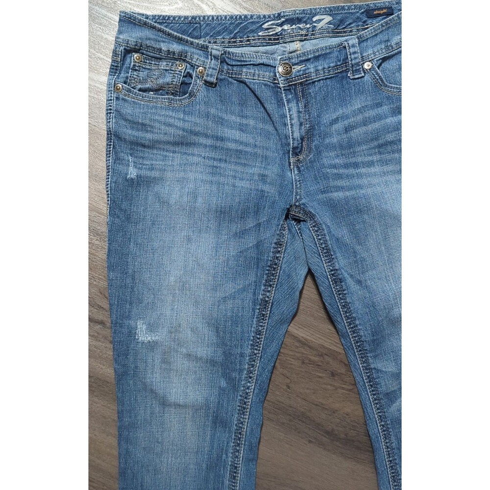 Seven7 Jeans 7 Luxe Straight Plus Sz 20 Stretch Distressed Destroyed Medium Mid - Picture 4 of 5